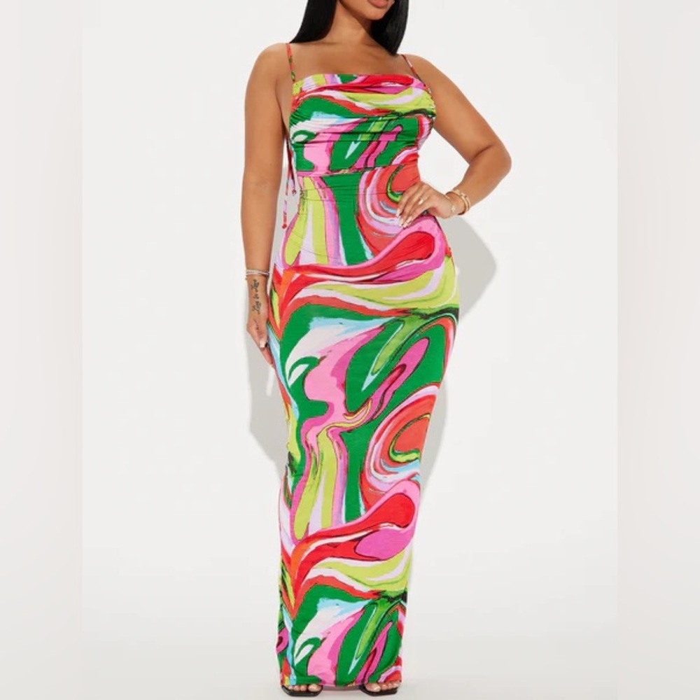 Vibrant Multicolor Swirl Maxi Dress